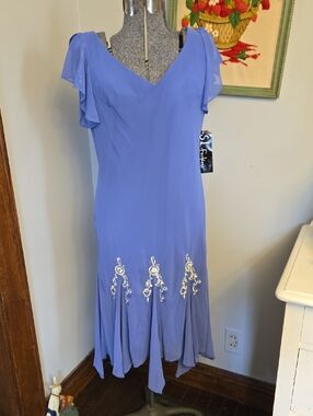 S.L. Fashion Y2k Periwinkle Flutter-Sleeve Hanky Hem Embroidered Evening Dress